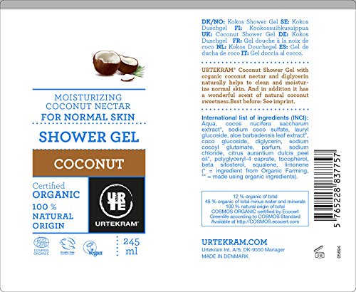 Urtekram Gel de Ducha de Coco BIO, piel normal, 245 ml