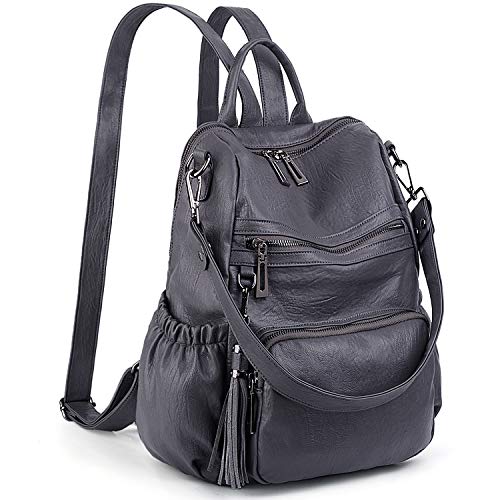 UTO - Bolso Mochila de Mujer Cuero Sintético Bolso Bandolera Bolso Escolar con Bolsillos Laterales con Borlas Gris A