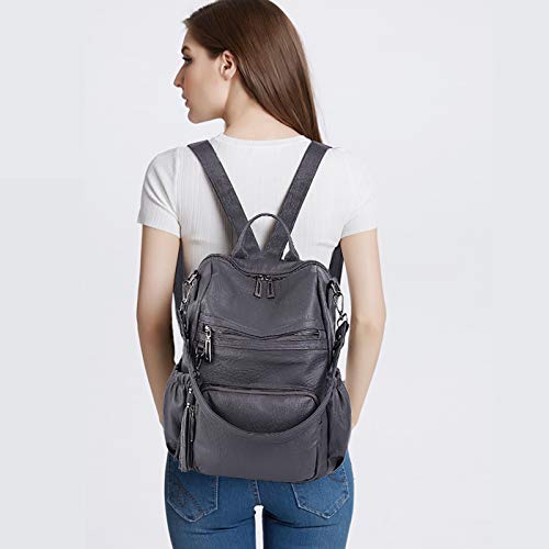 UTO - Bolso Mochila de Mujer Cuero Sintético Bolso Bandolera Bolso Escolar con Bolsillos Laterales con Borlas Gris A