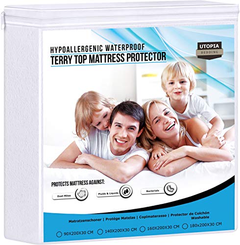 Utopia Bedding Protector de colchón Impermeable hipoalergénico Premium - Funda de colchón Equipada (160 x 200 cm)