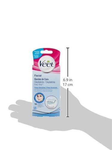 Veet Facial, Bandas de cera Depilatoria Easy Gelwax para Pieles Sensibles, 20 bandas