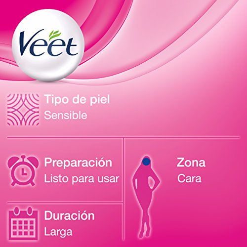 Veet Facial, Bandas de cera Depilatoria Easy Gelwax para Pieles Sensibles, 20 bandas