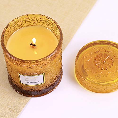 Velas perfumadas de madera de sándalo, aroma de ámbar de 21 onzas, vela de cera de soja, tarro grande de cristal, regalo para ella, Cera de soja, Madera de sándalo., Large