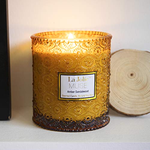 Velas perfumadas de madera de sándalo, aroma de ámbar de 21 onzas, vela de cera de soja, tarro grande de cristal, regalo para ella, Cera de soja, Madera de sándalo., Large