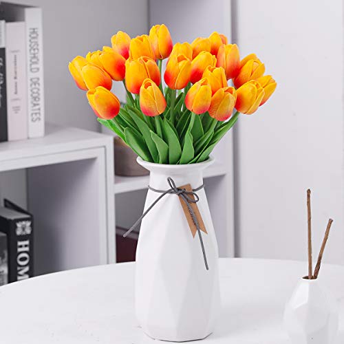 Veryhome 20pcs Tulipanes Artificiales, Flores Falsas del Tacto Real, para la decoración casera de la Boda del Partido del Hotel, Naranja