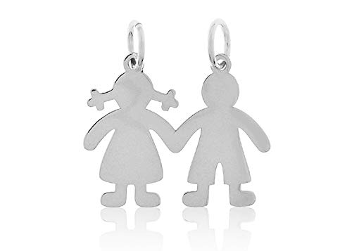 VITAL ARGENT Colgante Niña y Niño, Personalizable con Grabado, Colgante para Mamás, Día de la Madre, Colgante Personalizado, Silueta Niña y Niño de Plata de Ley