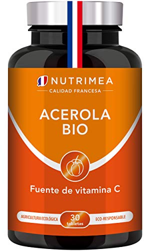 Vitamina C 1000 mg Acerola Orgánica Natural | Resfriados Gripes Refuerza Defensas Antioxidante Reduce Fatiga Forma Colágeno | Para Veganos Sin Gluten Sin Lactosa Sin Alérgenos Fabricado en Francia