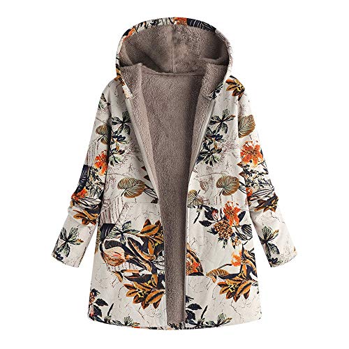 VJGOAL Para Mujer de Invierno más el tamaño de la Moda Casual Warm Thicken Outwear Estampado Floral Bolsillos con Capucha Vintage Abrigos de Gran tamaño(Large,Naranja)