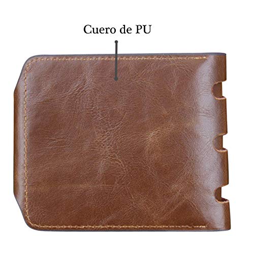 Vococal Carteras de Hombre, Cartera Hombre Piel Vintage Estilo Corto PU Cuero Bolsillos Monedero Regalo Billetero Hombre Regalo Día San Navidad