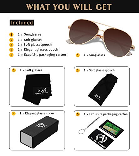 VVA Gafas de sol Hombre Polarizadas Aviador Hombres Aviador Gafas de sol Polarizadas Hombre Unisex Protección UV400 por V101(Marrón/Dorado)