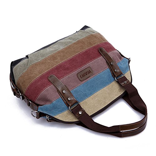 WAWJ Multicolor rayas la lona de los totalizadores del bolso de las mujeres Hobos y bolsos de hombro