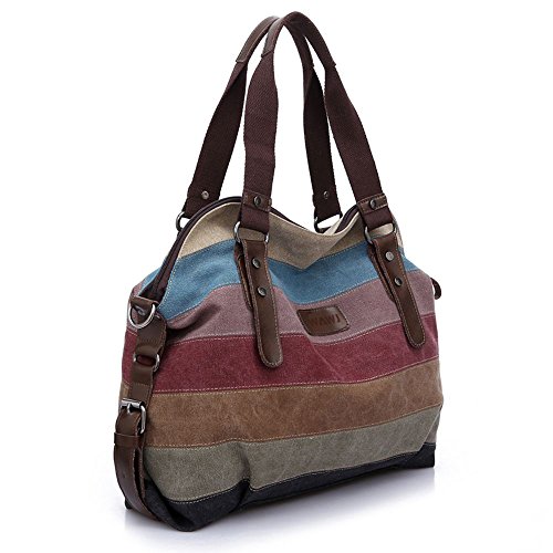 WAWJ Multicolor rayas la lona de los totalizadores del bolso de las mujeres Hobos y bolsos de hombro