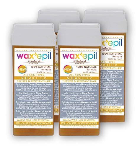 WAXEPIL roll-on cartuchos 4*NATURAL HONEY* PIEL NORMAL, VELLO OSCURO ESPESO RESISTENTE depilación cartucho rodillo cera depilatoria tibia roll on profesional – 4x100ml recarga (1=€2,75)