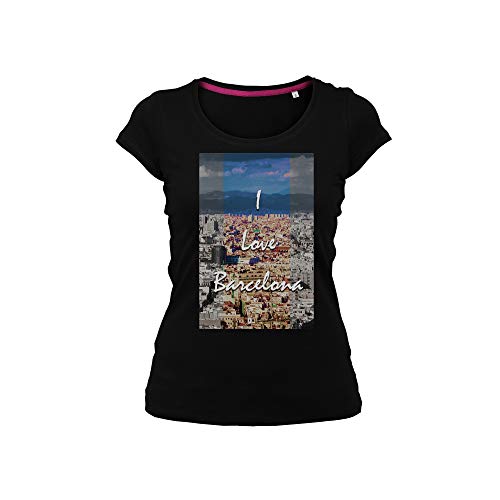 Wild Soul Tees - Camiseta para mujer, diseño con texto "I Love Barcelona City Spain Europe" Negro Negro ( M