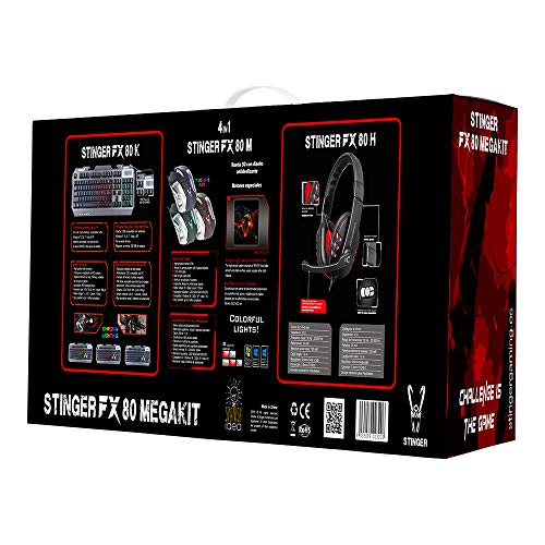 Woxter Stinger FX 80 Megakit - Kit Gaming (Teclado retroiluminado de Base metálica, ratón óptico hasta 3200 dpi, Alfombrilla de Microfibra 25x21 y Auriculares 2.0 con micrófono)