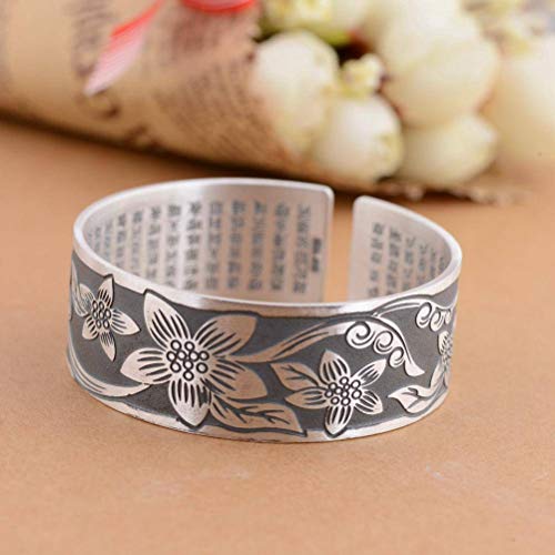 WOZUIMEI Anillo de Estilo Chino de Joyería de Plata Pura S999 Mate Antiguo Anillo de Plata Tailandés Flor Femenina Flor Rica Anillo de Escrituraanillo