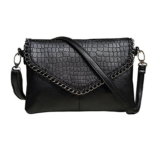 WuXingMeiLi 2019 Pequeño cuero Crossbody monederos y bolsos con correa para el hombro para la Mujer Negro Bolso De Hombro Cuero Bolsa De de Mini Para Mujer (Negro)