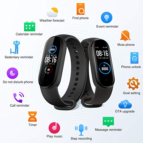 Xiaomi Band 5 Pulsera de Actividad Inteligente, Fitness Tracker, Monitor de Ritmo Cardíaco, Smartwatch con 1.1''Pantalla AMOLED a Color,100+ diales de Temas, 11 Modos Deportivos, Negro