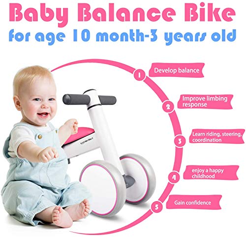 XJD Bicicleta de Equilibrio para Bebés 10-36 Meses sin Pedales con 4 Ruedas Ultraligera y Primera Bicicleta de Juguete para Niños Pequeños（Rosa）