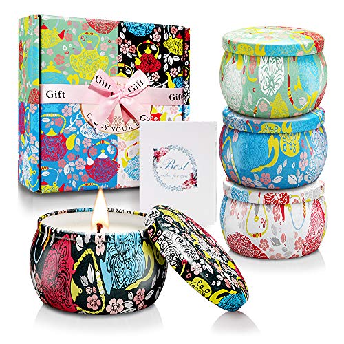 Yinuo Candle Velas Perfumadas Velas Aromáticas 4 Latas Juegos De Regalo, Velas de Cera de Soja 100% Natural, 4.4 oz, 25-30 Horas de Quema