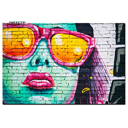 YJFFBH Lienzo De Pintura Cara De Mujer con Graffitis Y Gafas De Sol con Estampado HD Y Pintura Al Óleo sobre Lienzo Walle para Sala De Estar