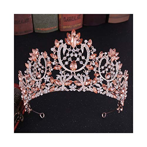 YUNGYE Gran Vendimia Europea Novia Tiaras de la Boda magnífico Champagne Cristal Grande Corona de la Reina Accesorios Nupciales del Pelo (Metal Color : Champagne)