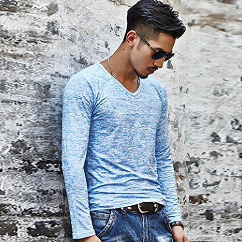 Yvelands Handsome T-Shirt Hombres Personalidad de Moda con Cuello en V Casual Slim Solid Top Manga Corta Blusa Chaqueta Outwear Summer, Cheap Clearance! (Azul, XXL)