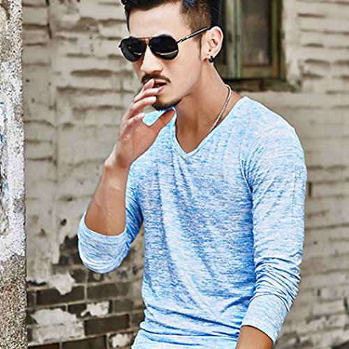 Yvelands Handsome T-Shirt Hombres Personalidad de Moda con Cuello en V Casual Slim Solid Top Manga Corta Blusa Chaqueta Outwear Summer, Cheap Clearance! (Azul, XXL)