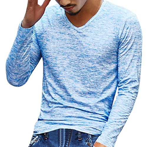 Yvelands Handsome T-Shirt Hombres Personalidad de Moda con Cuello en V Casual Slim Solid Top Manga Corta Blusa Chaqueta Outwear Summer, Cheap Clearance! (Azul, XXL)