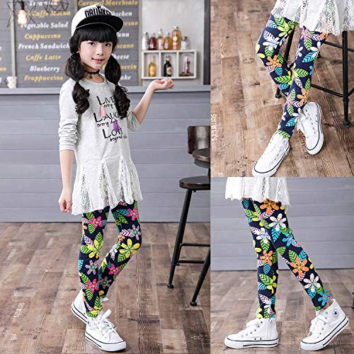 Z-Chen 3 Pares de Pantalones Leggings para Niñas Chicas Estampado de Flores, Color C, 6-7 Años