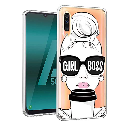 ZhuoFan Funda Samsung Galaxy A50 / A30s, Cárcasa Silicona Transparente con Dibujos Diseño Suave TPU Gel Antigolpes de Protector Piel Case Cover Bumper Fundas para Samsung A50 / A30s, Girl Boss