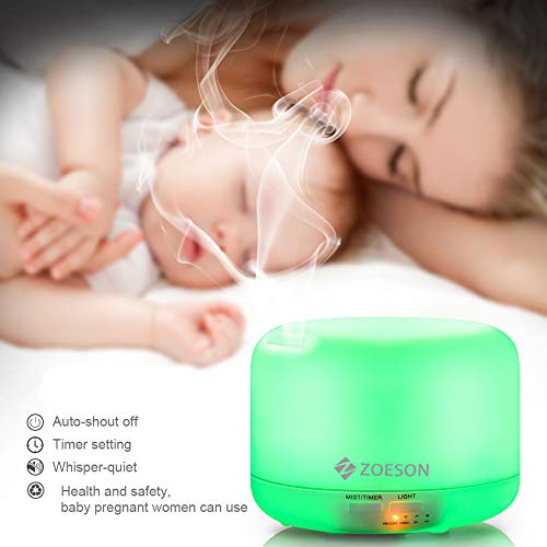 ZOESON Humidificador Ultrasónico, Difusores Humidificadores Aromas de 300ml, Difusor de Aceites Esenciales con Control Remoto, 7 Color LED, 3 Temporizador Hogar, Humificador Oficina