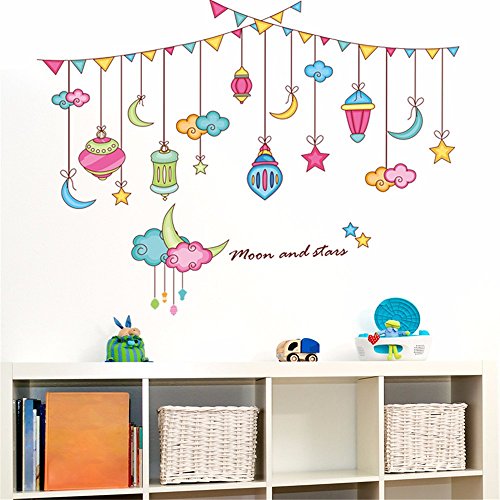 ZRDMN Etiqueta de la Pared Las Estrellas y la Luna Decoración de la habitación del Cuarto del bebé del bebé Fuegos Artificiales Techo Decorado en otoño, 60 * 40 cm Puede Quitar los murales