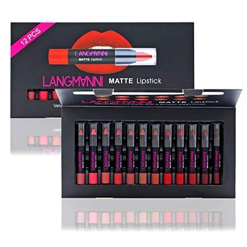 12 Unids/Kit Kits de Lápiz Labial de Colores Mate Impermeable Nutritivo Terciopelo Mate Larga Duración Labio Tinte Desnudo Maquillaje Conjunto