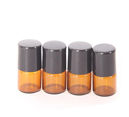 12PCS Mini Botellas Rodillos Aceite Esencial ámbar Vidrio con Tapa Negra y Bolas Rodillos Acero cosmético Titular Almacenamiento Maquillaje Jarras muestras Perfume Attar Viales (2ml)