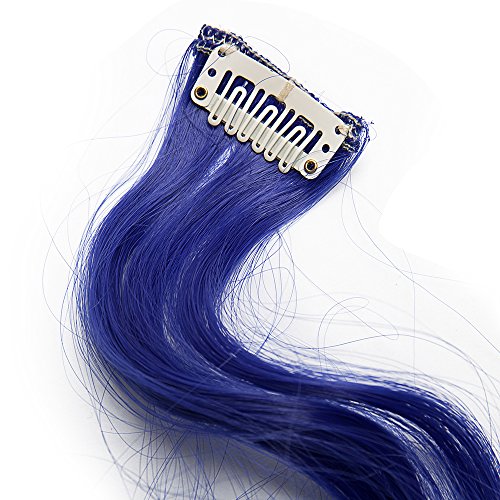 22"(55cm) Extensiones de Cabello Clip Mechas de Colores Fantasía 10 Tiras/Set Pelo Sintético Natural para Niñas Muñecas Postizos Pelucas Accesorios Rizado (100g,Azul Oscuro)