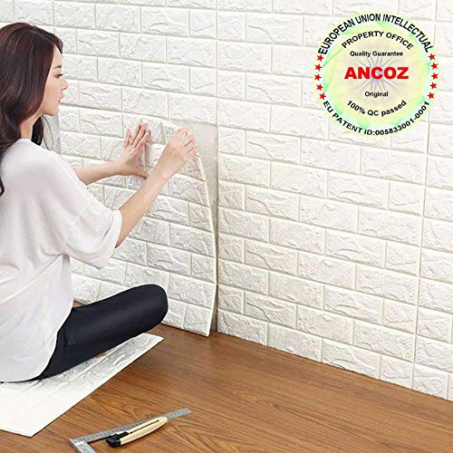 3D Papel Pintado ladrillo Blanco,Pegatinas de Pared de ladrillo de imitación, DIY Etiqueta engomada de la Pared Adhesivo Decorativo a Prueba de Agua Wallpaper Pared de la Pared 60x60 cm (20 PCS)