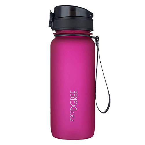 720°DGREE Botella de Agua uberBottle – 650ml, 650 ml, Rosa | Novedosa Botella Deportiva | Sin BPA | Ideal para niños, Fitness, Deportes, fútbol, guardería, Escuela, pequeños, antigoteo