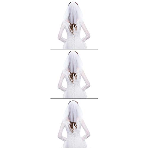 A0127 velo de novia vestido de novia corto, peine, vestido de novia, 40 cm, tul mullido, perlas sintéticas, ropa para mujer, tul romántico blanco C # perlas