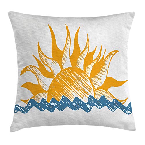 ABAKUHAUS Moderno Funda para Almohada, Sol Y El Fuego como Las Vigas, Estampa Digital Nítida en Ambos Lados, 40 x 40 cm, Amarillo Y Azul