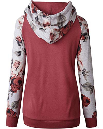 ABRAVO Mujer Sudadera con Capucha Manga Larga Jerséis Sueltos Sudadera con Estampado la Camiseta Otoño Invierno Mujer Chándal (S, Rojo)