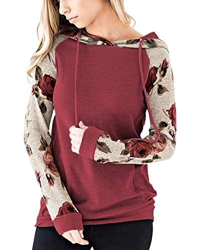 ABRAVO Mujer Sudadera con Capucha Manga Larga Jerséis Sueltos Sudadera con Estampado la Camiseta Otoño Invierno Mujer Chándal (S, Rojo)