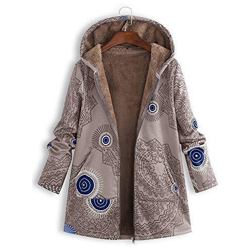 Abrigo De Invierno Mujer Libre Abrigos para Mujer Rebajas Talla Grande Abrigo con Capucha De Manga Larga Vintage Cremallera Señoras Abrigos con Bolsillos Gruesos De Lana riou (2-Khaki, M)