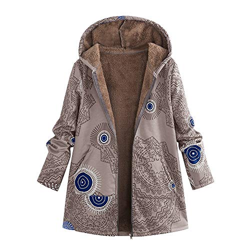 Abrigo De Invierno Mujer Libre Abrigos para Mujer Rebajas Talla Grande Abrigo con Capucha De Manga Larga Vintage Cremallera Señoras Abrigos con Bolsillos Gruesos De Lana riou (2-Khaki, M)