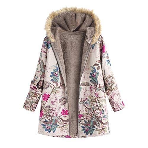 Abrigos para Mujer Invierno Chaqueta Suéter Floral Bolsillos con Capucha Jersey Tallas Grandes Sudadera con Capucha Caliente Y Esponjoso Gruesas Cerrojo De Capa Mantene Lino Ropa riou