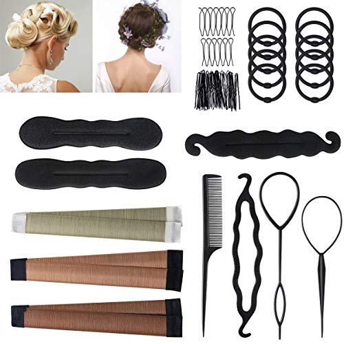 Accesorios de Peinado, URAQT Gomas moño de pelo, Accesorios moño Hacedor Braid Cabello Trenzado Peinado Clip Herramientas para Diseño de Espuma para Niñas Mujeres con pelo DIY