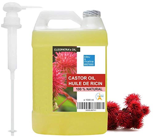 Aceite de Ricino Prensado en frío 1000 ml Con dispensador- Castor Oil - Anti bolsas, Cabello, Rostro, Uñas - Vegano, Sin hexano, No OGM