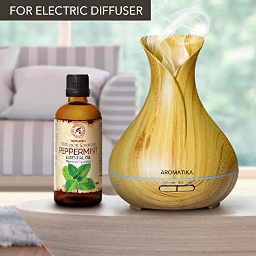 Aceite Esencial de Menta 100ml - Mentha Piperita - India - 100% Puro y Natural - Aceites Esenciales de Menta para Alivio del Estrés - Sauna - Relajación - Spa - Difusor Aromático - Lámpara de Aroma