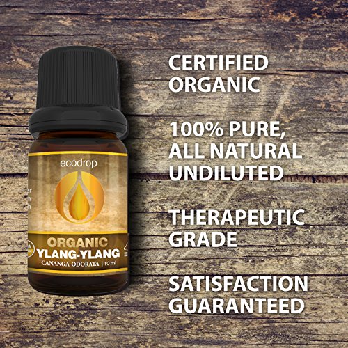 Aceite esencial de ylang-ylang, con certificado ecológico, 100% puro, grado terapéutico para aromaterapia, difusores y para diluir en el baño, con libro electrónico de regalo, 10 ml (Cananga odorata)