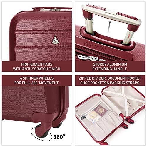 Aerolite ABS Maleta Equipaje de Mano Cabina rígida Ligera con 4 Ruedas, 55cm, Vino Rojo